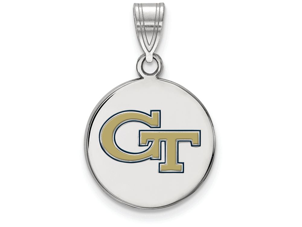 LogoArt Sterling Silver Georgia Institute Of Technology Medium Enamel Disc Pendant Necklace
