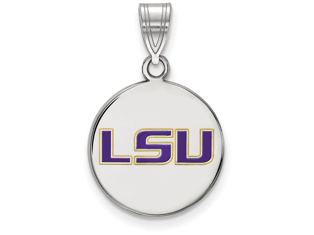 LogoArt Sterling Silver Louisiana State University Medium Enamel Disc Pendant Necklace