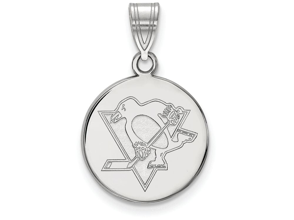 LogoArt Sterling Silver Pittsburgh Penguins Medium Disc Pendant Necklace