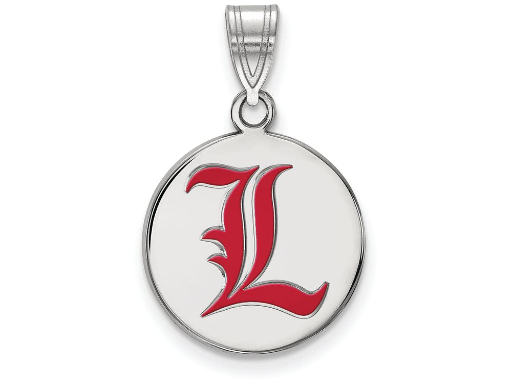 LogoArt Sterling Silver University Of Louisville Medium Enamel Disc Pendant Necklace