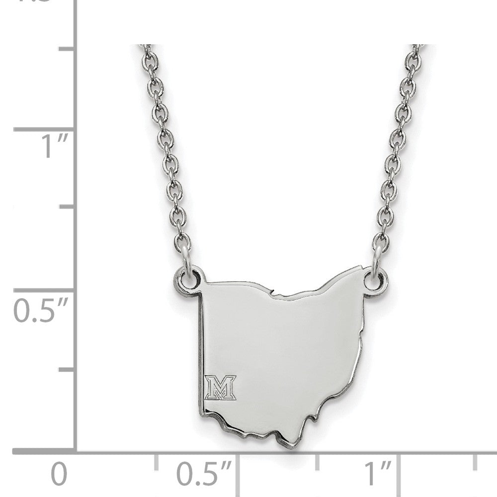 Logoart 925 Sterling Silver Miami University Ohio Shape State Necklace