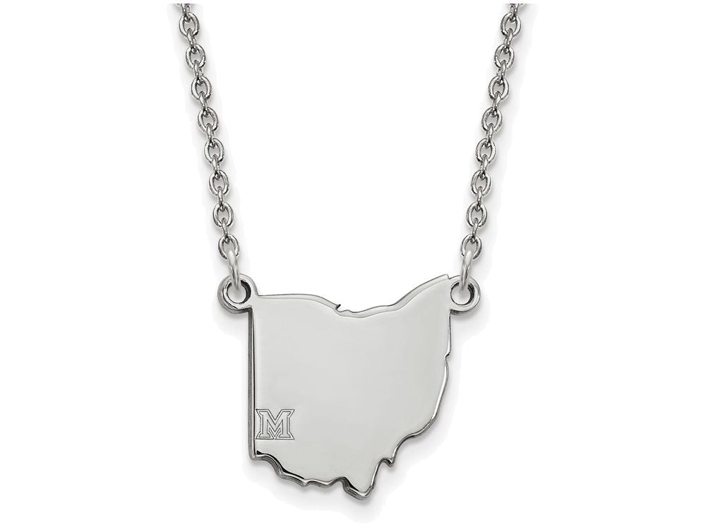 Logoart 925 Sterling Silver Miami University Ohio Shape State Necklace