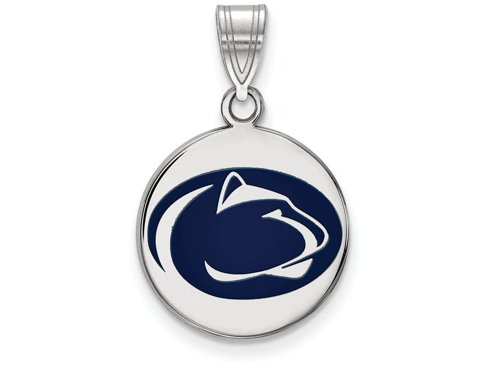 LogoArt Sterling Silver Penn State University Medium Enamel Disc Pendant Necklace