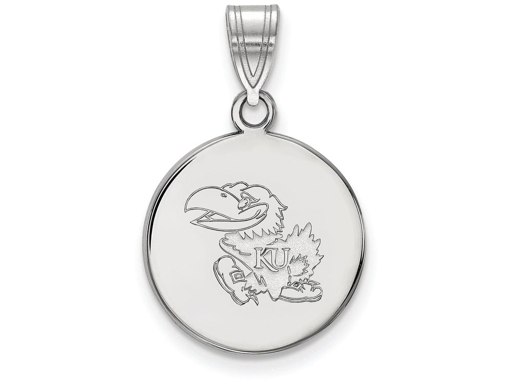 LogoArt Sterling Silver University Of Kansas Medium Disc Pendant Necklace