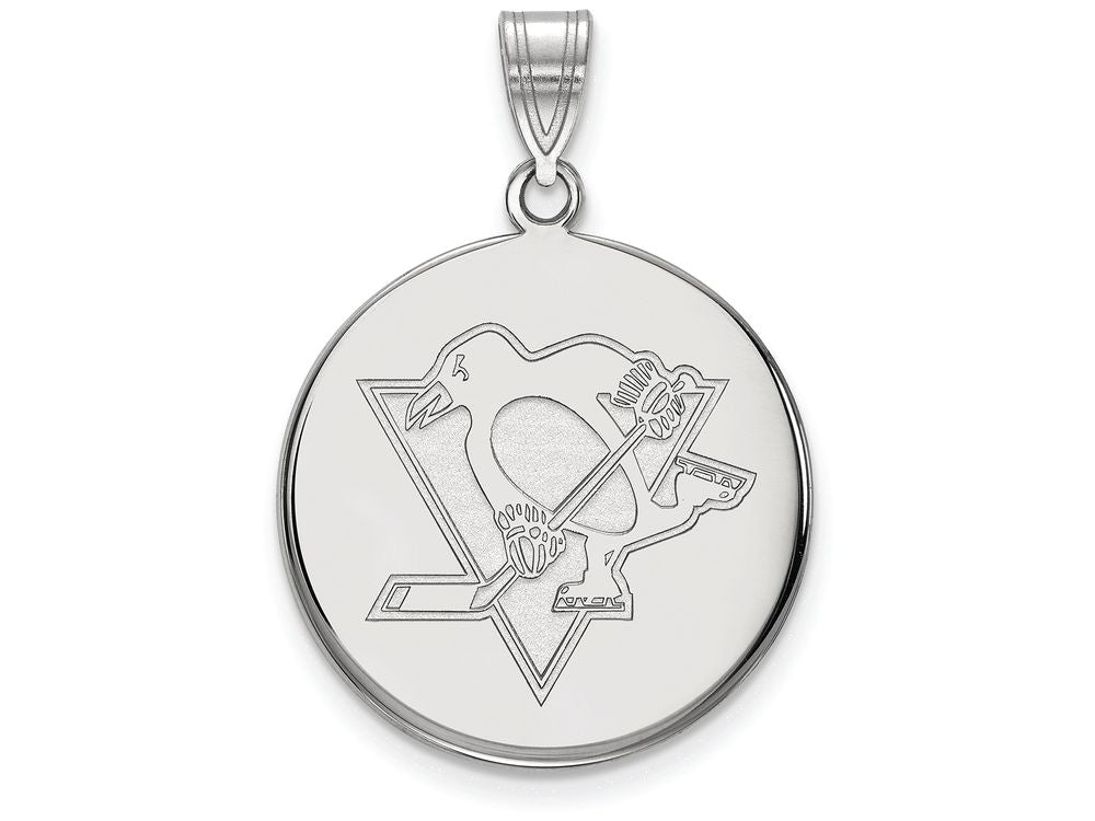 LogoArt Sterling Silver Pittsburgh Penguins Large Disc Pendant Necklace