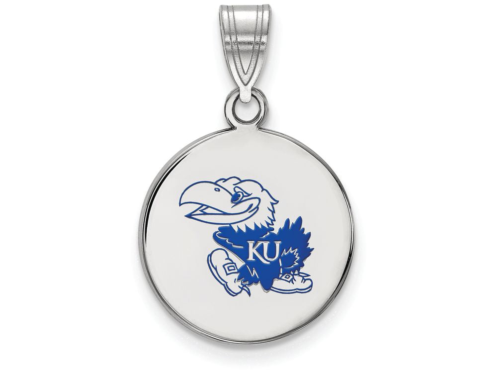 LogoArt Sterling Silver University Of Kansas Medium Enamel Disc Pendant Necklace