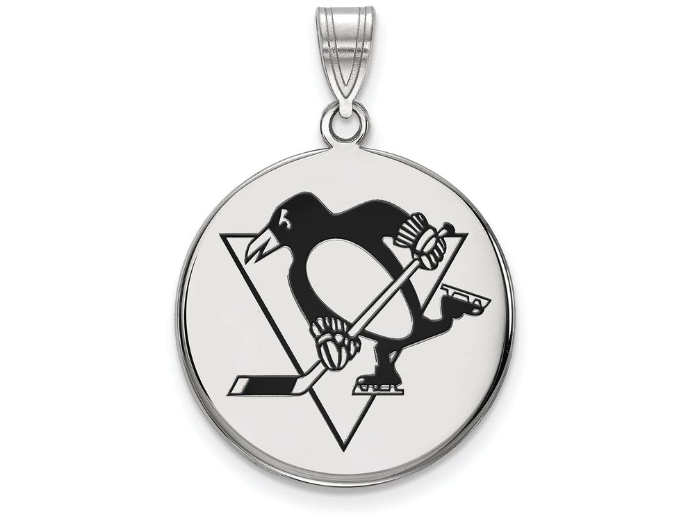 LogoArt Sterling Silver Pittsburgh Penguins Large Enamel Disc Pendant Necklace