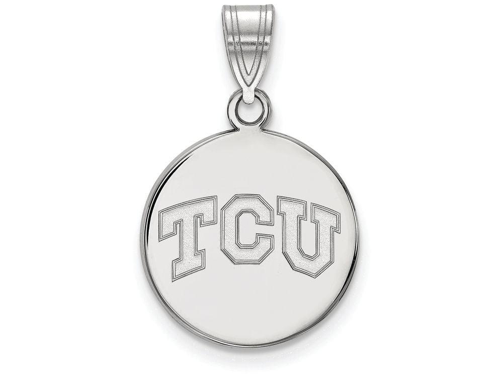 LogoArt Sterling Silver Texas Christian University Medium Disc Pendant Necklace