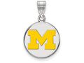 LogoArt Sterling Silver Michigan (univ Of) Medium Yellow Enamel Disc Pendant Necklace