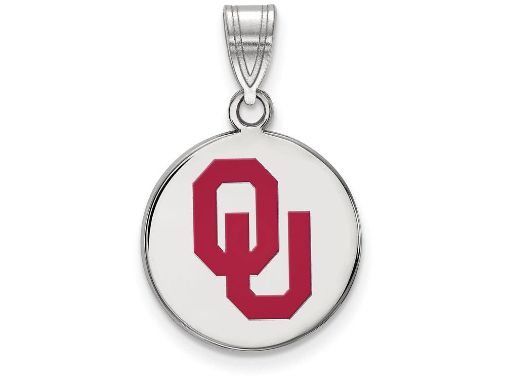 LogoArt Sterling Silver Oklahoma Medium Enamel Disc Pendant Necklace