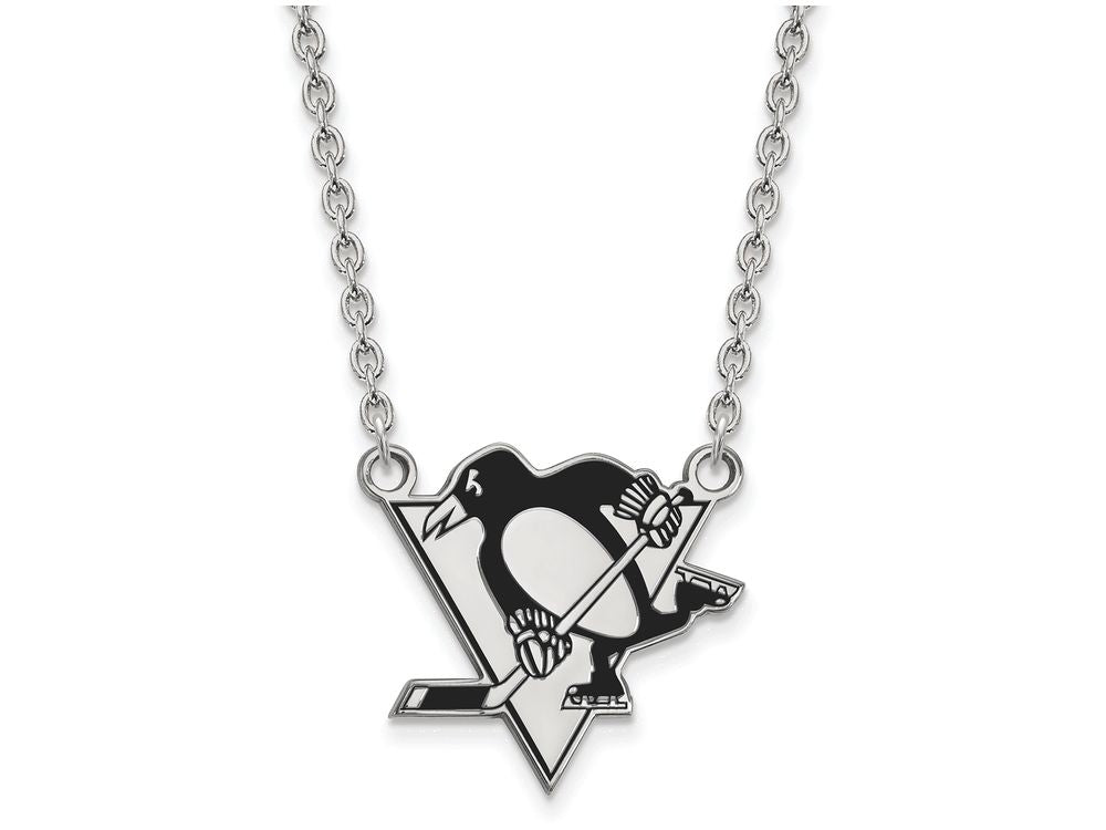 LogoArt Sterling Silver Pittsburgh Penguins Large Enamel Pendant Necklace