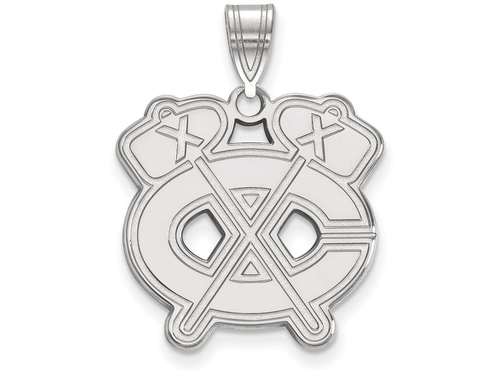 LogoArt Sterling Silver Chicago Blackhawks Large Pendant Necklace