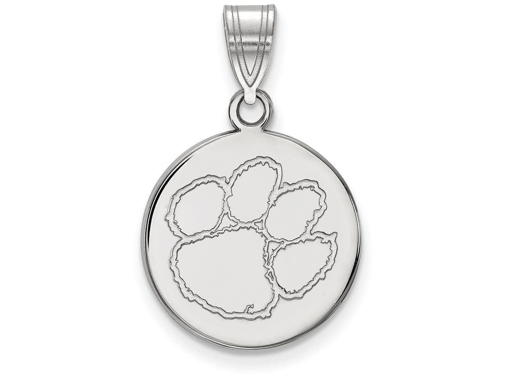 LogoArt Sterling Silver Clemson University Medium Disc Pendant Necklace