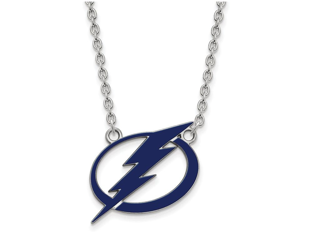 LogoArt Sterling Silver Tampa Bay Ligtning Large Enamel Pendant Necklace