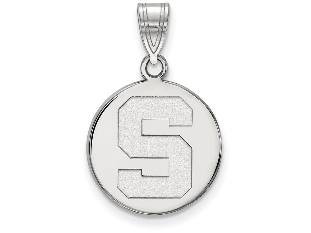 LogoArt Sterling Silver Michigan State University Medium Disc Pendant Necklace
