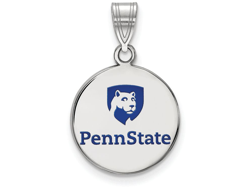 LogoArt Sterling Silver Penn State University Medium Enamel Disc Pendant Necklace
