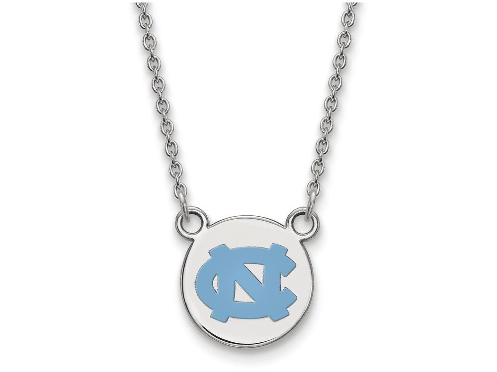 LogoArt Sterling Silver University Of North Carolina Small Enamel Disc Pendant Necklace