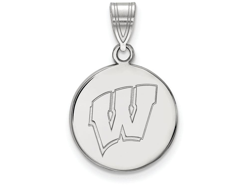 LogoArt Sterling Silver University Of Wisconsin Medium Disc Pendant Necklace