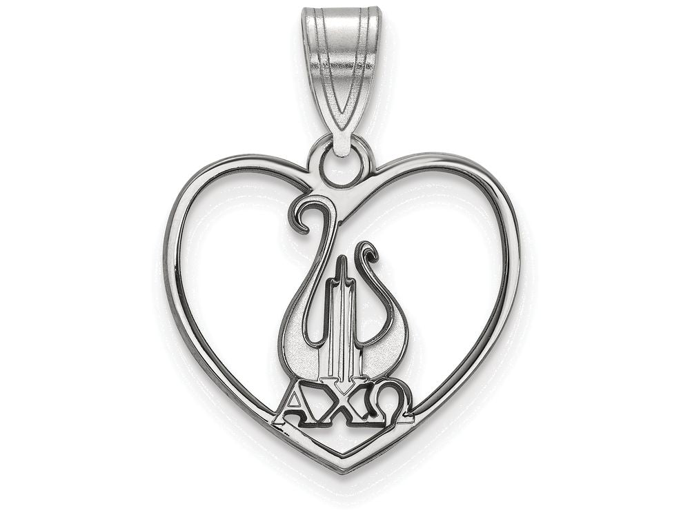 LogoArt Sterling Silver Alpha Chi Omega Heart Pendant Necklace