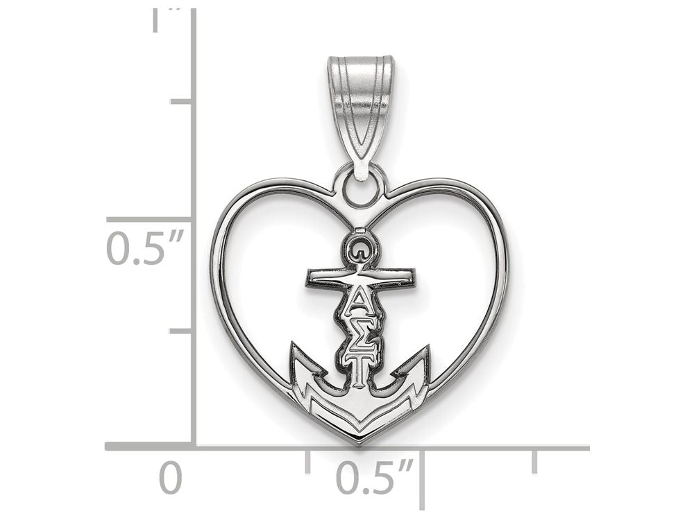 LogoArt Sterling Silver Alpha Sigma Tau Heart Pendant Necklace