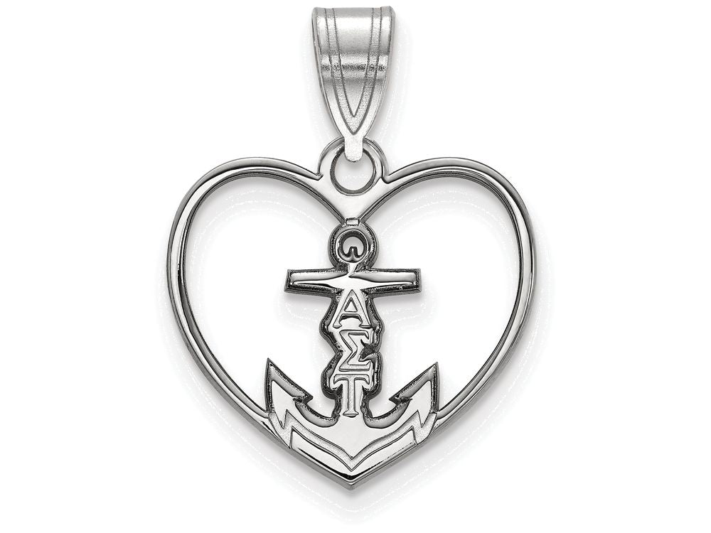 LogoArt Sterling Silver Alpha Sigma Tau Heart Pendant Necklace