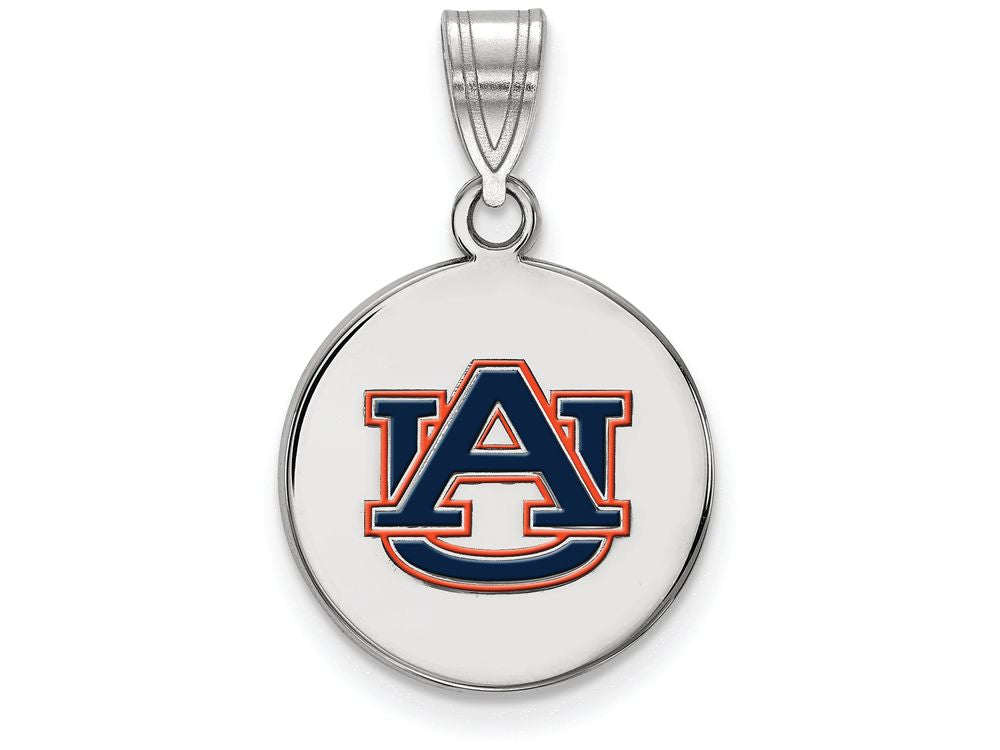 LogoArt Sterling Silver Auburn University Medium Enamel Disc Pendant Necklace