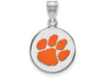 LogoArt Sterling Silver Clemson University Medium Enamel Disc Pendant Necklace