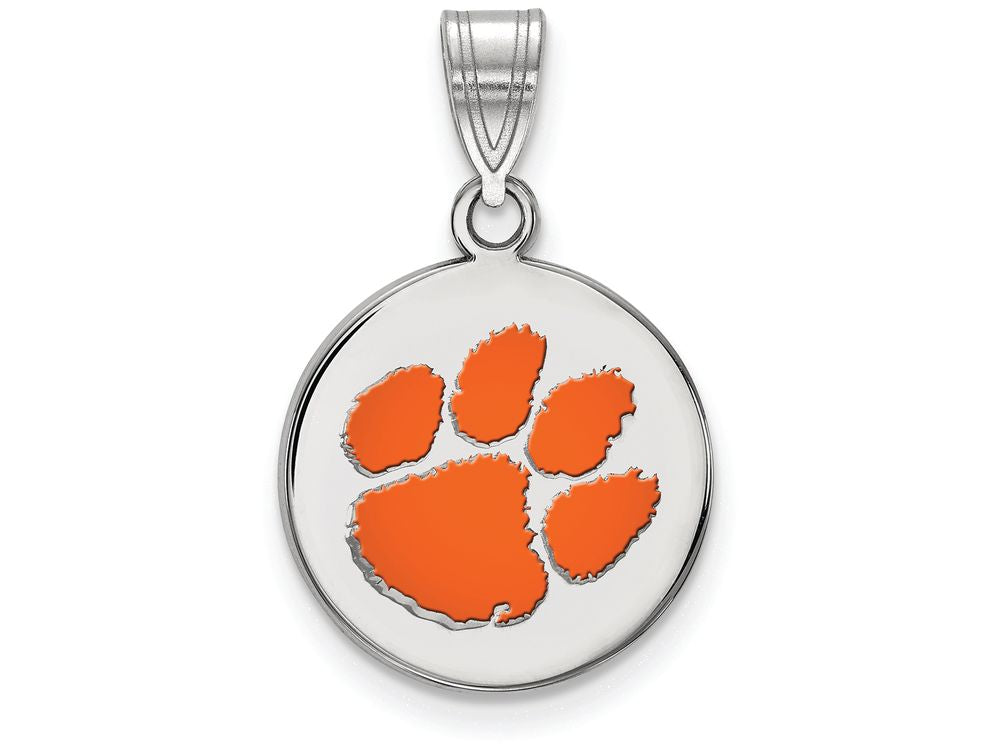 LogoArt Sterling Silver Clemson University Medium Enamel Disc Pendant Necklace