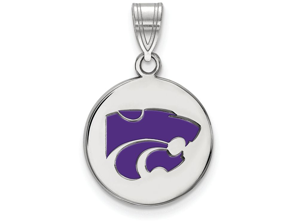 LogoArt Sterling Silver Kansas State University Medium Enamel Disc Pendant Necklace