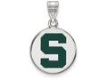 LogoArt Sterling Silver Michigan State University Medium Enamel Disc Pendant Necklace