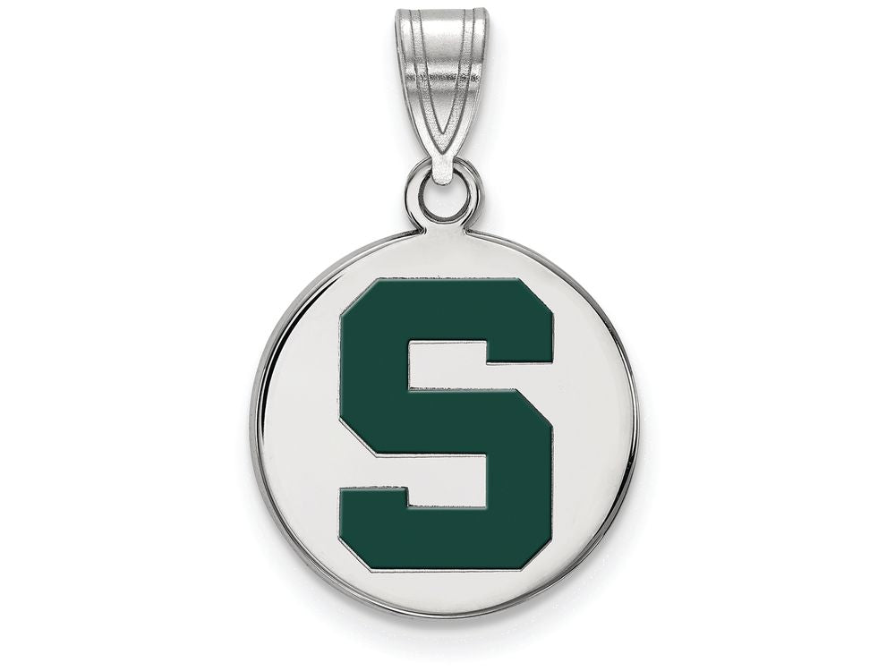 LogoArt Sterling Silver Michigan State University Medium Enamel Disc Pendant Necklace
