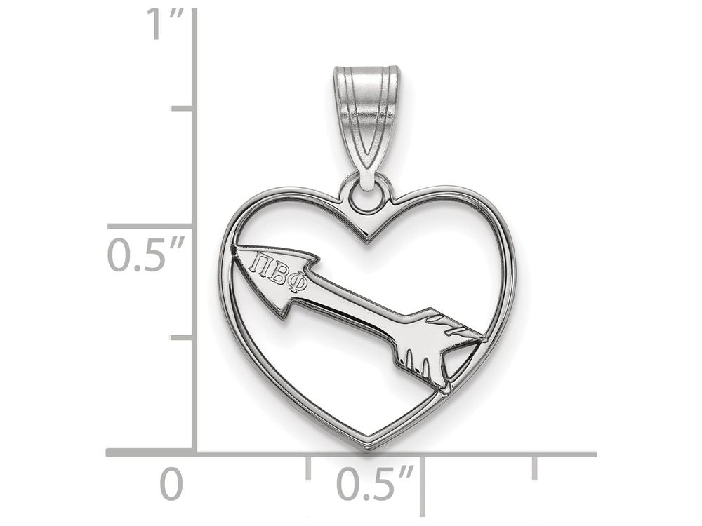 LogoArt Sterling Silver Pi Beta Phi Heart Pendant Necklace