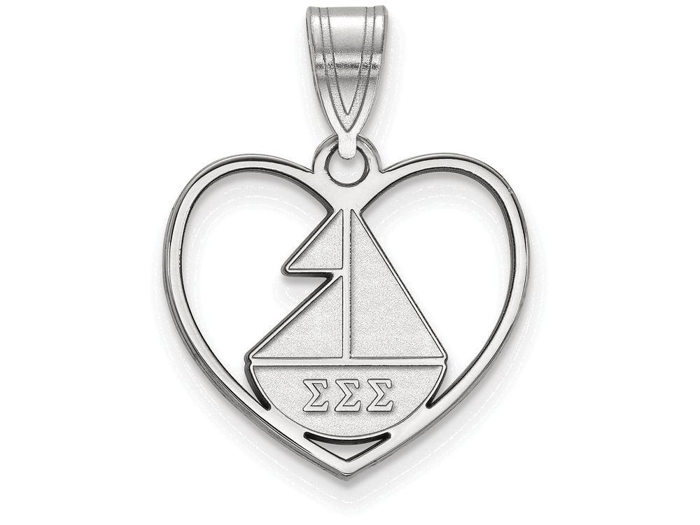 LogoArt Sterling Silver Sigma Sigma Sigma Heart Pendant Necklace