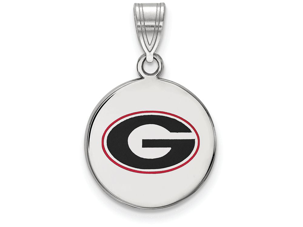 LogoArt Sterling Silver University Of Georgia Medium Enamel Disc Pendant Necklace