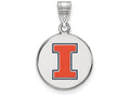 LogoArt Sterling Silver University Of Illinois Medium Enamel Disc Pendant Necklace