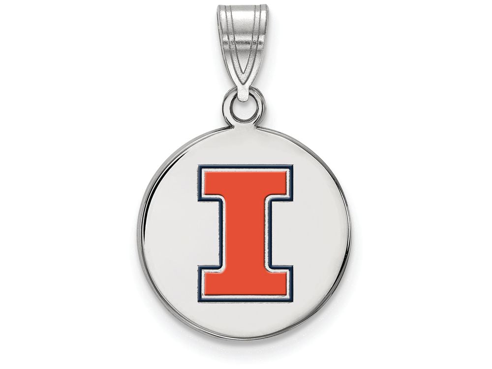 LogoArt Sterling Silver University Of Illinois Medium Enamel Disc Pendant Necklace