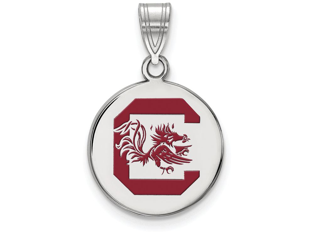 LogoArt Sterling Silver University Of South Carolina Medium Enamel Disc Pendant Necklace