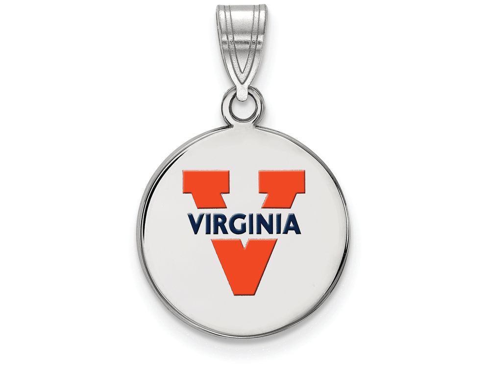 LogoArt Sterling Silver University Of Virginia Medium Enamel Disc Pendant Necklace