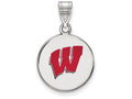 LogoArt Sterling Silver University Of Wisconsin Medium Enamel Disc Pendant Necklace