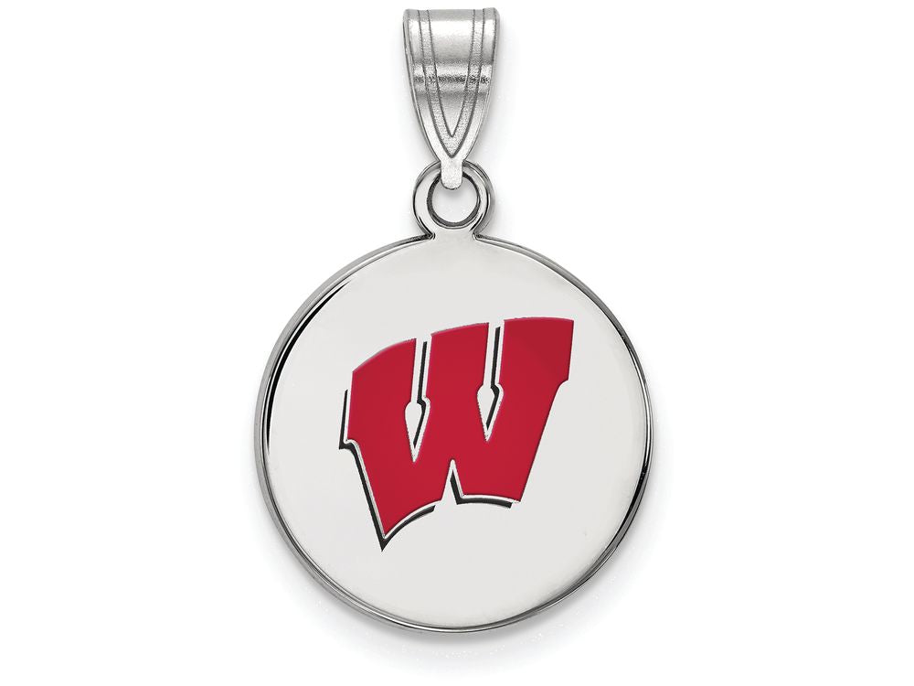 LogoArt Sterling Silver University Of Wisconsin Medium Enamel Disc Pendant Necklace