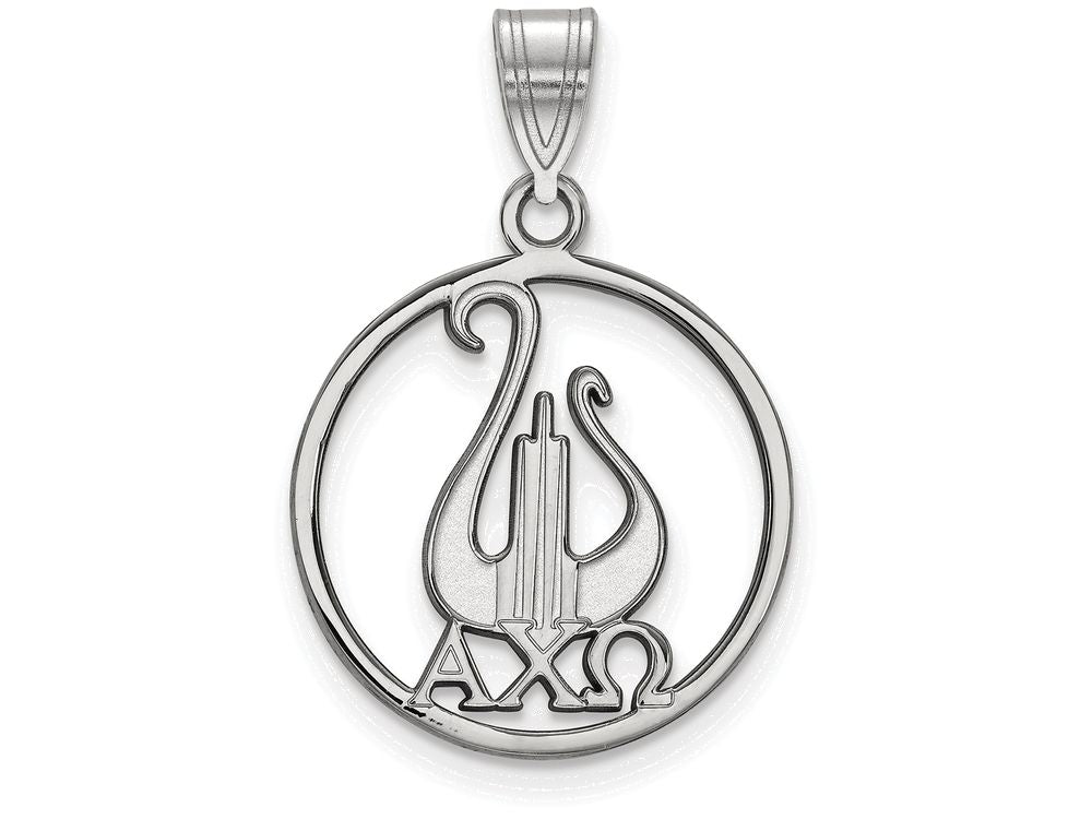 LogoArt Sterling Silver Alpha Chi Omega Small Circle Pendant Necklace