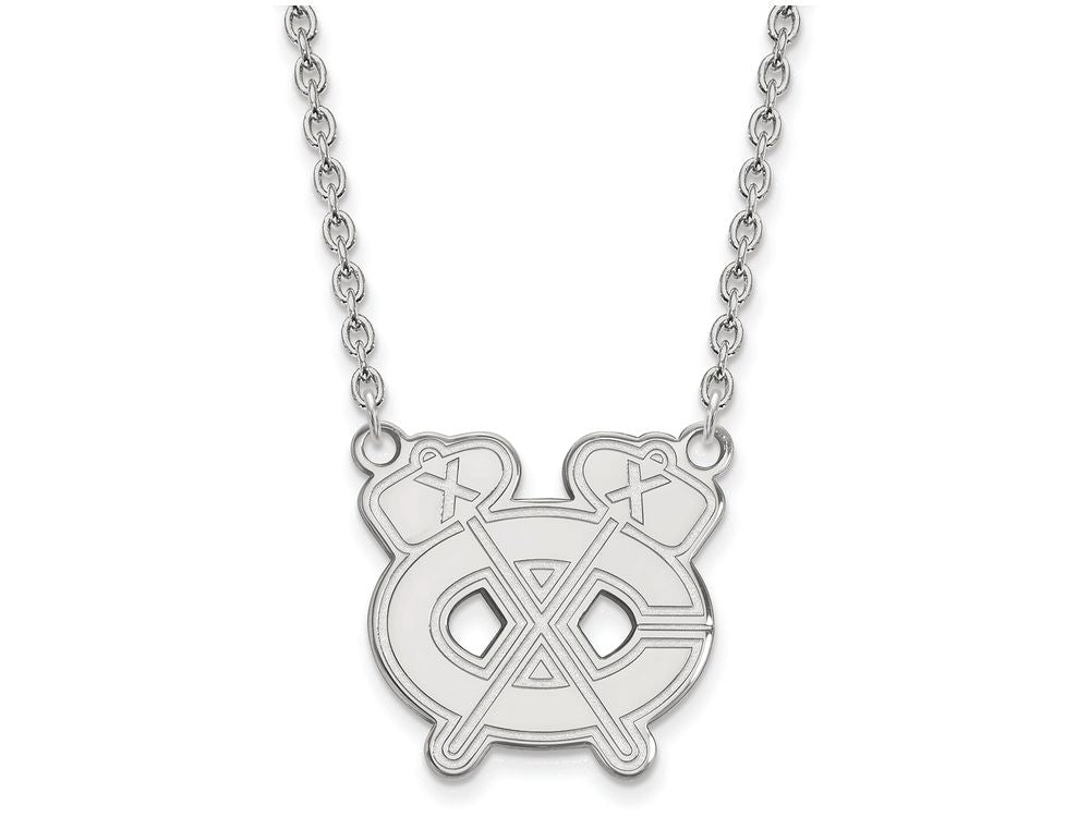 LogoArt Sterling Silver Chicago Blackhawks Large Pendant Necklace