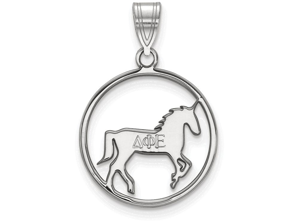 LogoArt Sterling Silver Delta Phi Epsilon Small Circle Pendant Necklace
