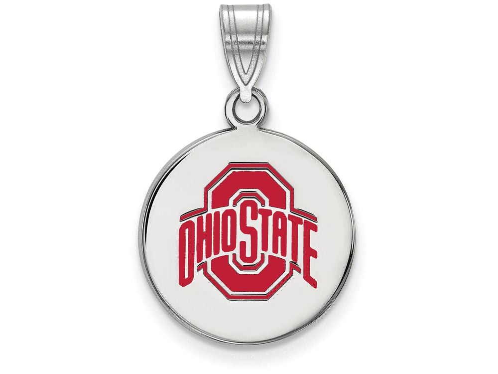 LogoArt Sterling Silver Ohio State University Medium Enamel Disc Pendant Necklace