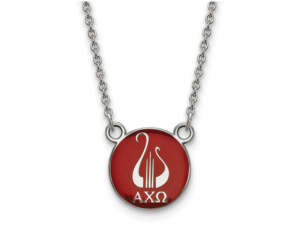 LogoArt Sterling Silver Alpha Chi Omega Extra Small Enameled Pendant Necklace With 18 Inch