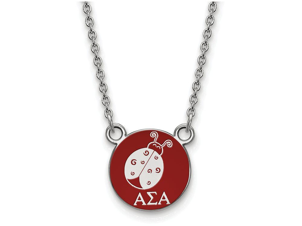 LogoArt Sterling Silver Alpha Sigma Alpha Extra Small Enameled Pendant Necklace With 18 Inch