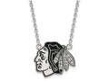 LogoArt Sterling Silver Chicago Blackhawks Large Enamel Pendant Necklace
