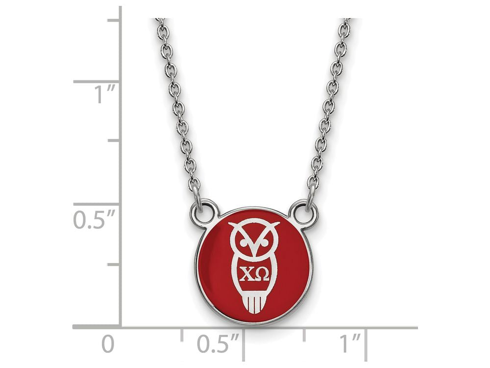 LogoArt Sterling Silver Chi Omega Extra Small Enameled Pendant Necklace With 18 Inch