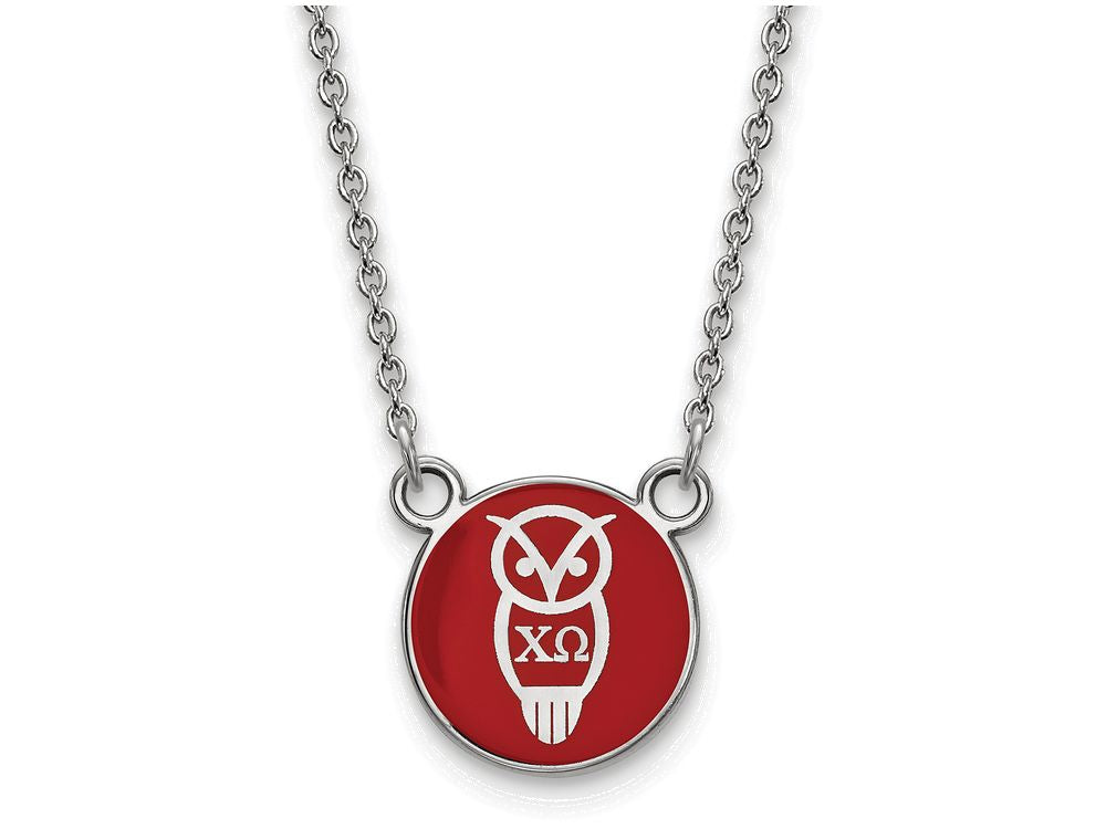 LogoArt Sterling Silver Chi Omega Extra Small Enameled Pendant Necklace With 18 Inch