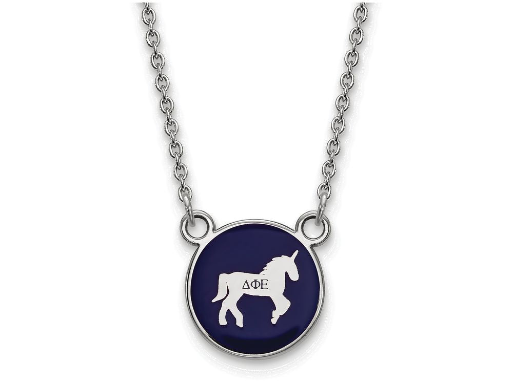 LogoArt Sterling Silver Delta Phi Epsilon Extra Small Enameled Pendant Necklace With 18 Inch